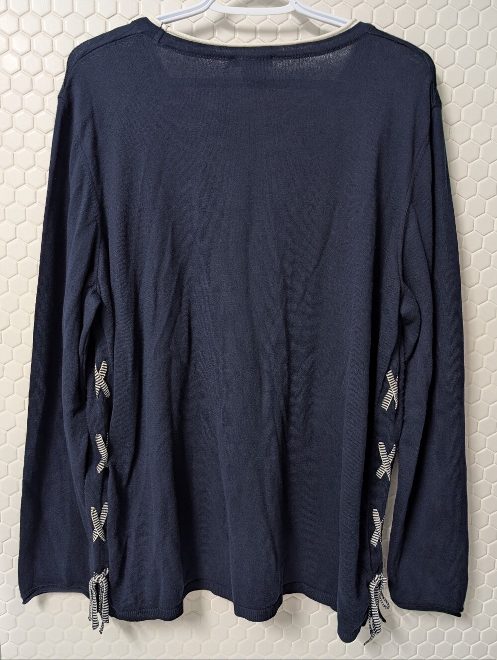 Nwt! Olsen Navy Long Sleeve Knit Sweater with Side Ties - Picture 4 of 11